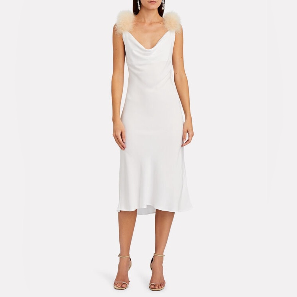 Sleeper Voulez Vous Dancer Slip Dress, Feathered Satin Sleep Slip, White, M, NWT
